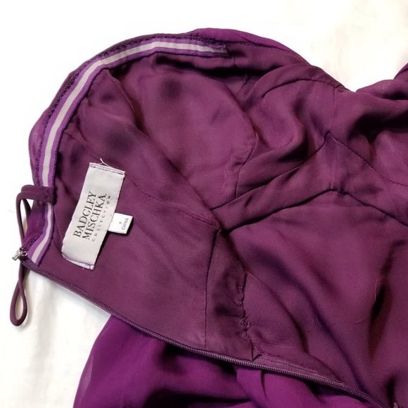 100% Silk Badgley Mischka Plum Purple Strapless Cocktail Dress Size 4 - Picture 5 of 7